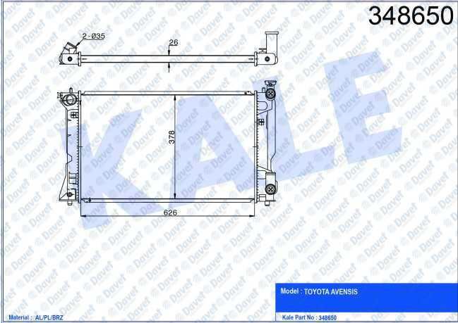 KALE 348650 Motor Su Radyatoru Toyota Avensis 2.0 16v 03-> (Mt) (26mm) (Al/Pl/Brz)  ####